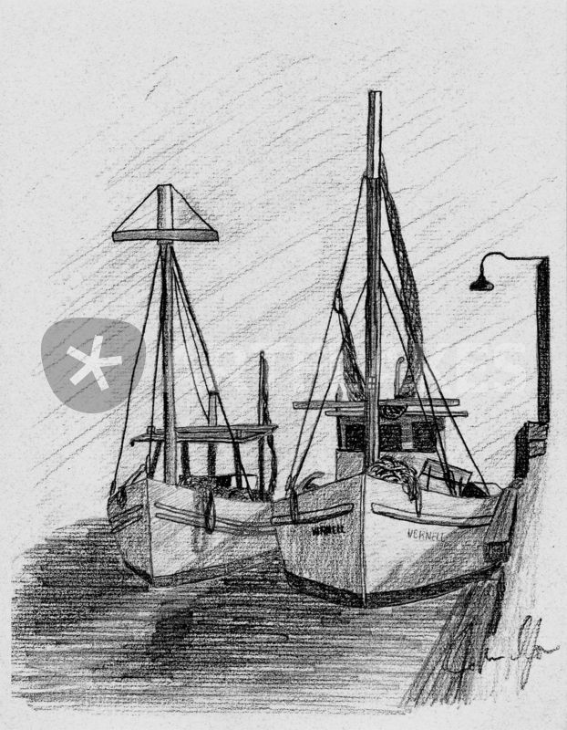 622x800 Papa Buds Shrimp Boat Drawing Art Prints And Posters By John - Shrimp Boat Sketch