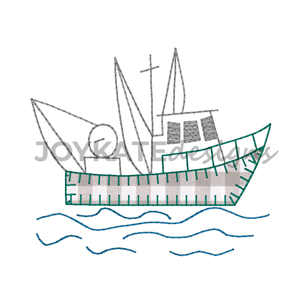 994x994 Shrimp Boat Applique Embroidery Design Joy Kate Designs - Shrimp Boat Sketch
