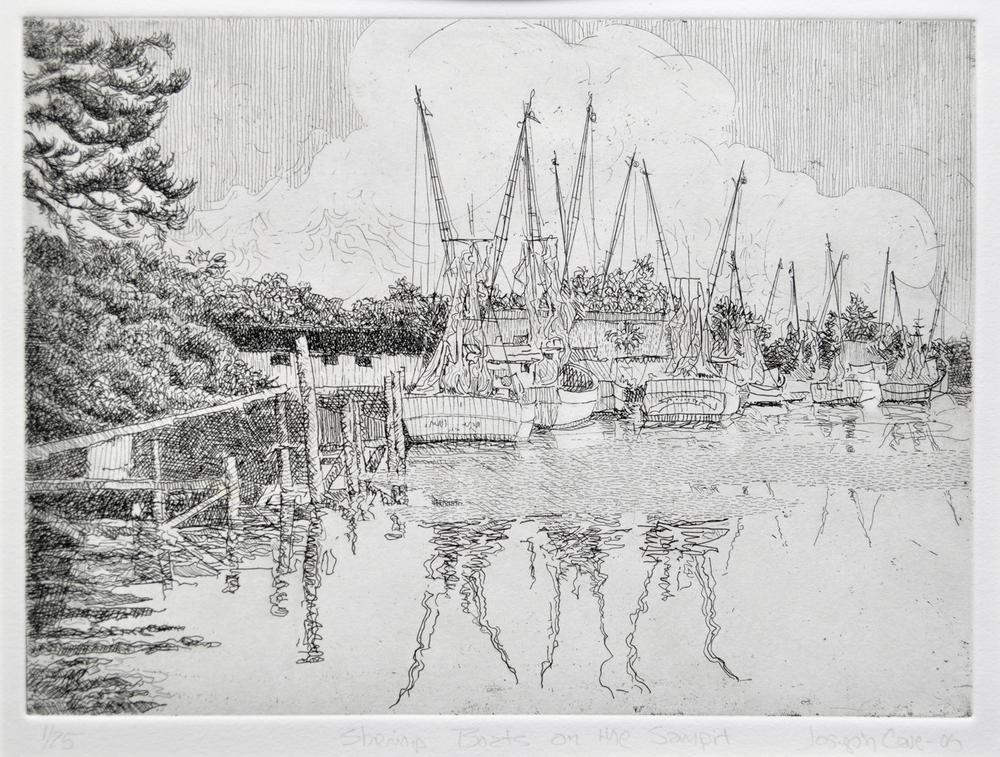 1000x757 Shrimp Boats On The Sampit River By American Artist Joseph Cave - Shrimp Boat Sketch