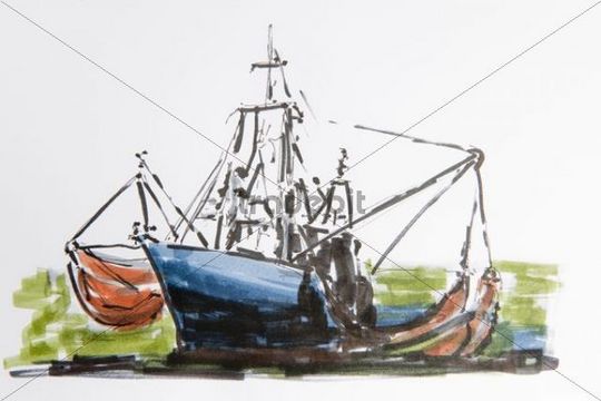540x360 Shrimp Boat, Drawing By Gerhard Kraus, Kriftel, Germany - Shrimp Boat Sketch