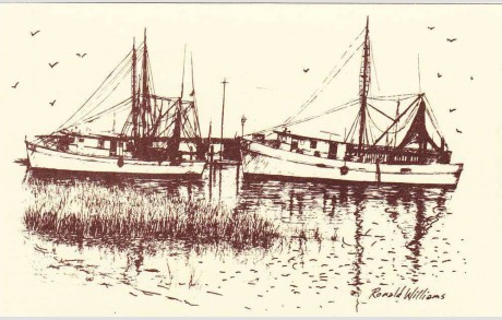 460x293 Sketch, Shrimp Boats Near The Bridge To Wilmington, North Carolina - Shrimp Boat Sketch