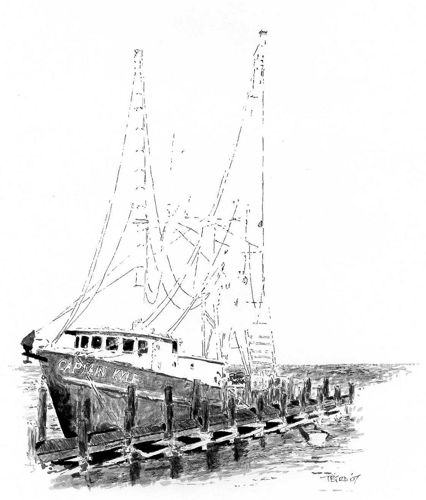872x1024 Freeport Shrimp Boat Pen Amp Ink Brush From A Photo I Took I - Shrimp Boat Sketch