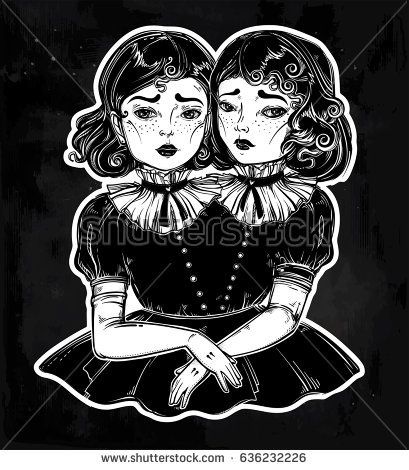 409x470 The Siamese Twins. Portrait Of Beautiful Victorian Circus Freaks - Siamese Twins Sketch