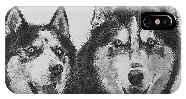 592x316 Siberian Husky Dogs Sketched In Charcoal Iphone X Case For Sale By - Siberian Husky Sketch