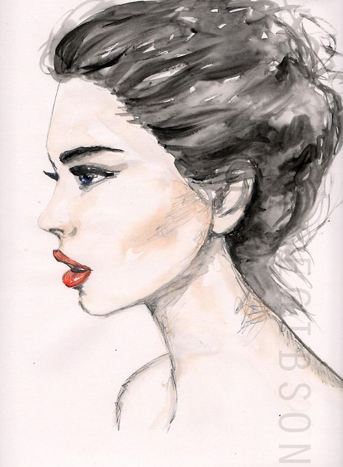 500x681 Water Colour And Pencil Side View Illustration By Lucy Alice - Side Portrait Sketch