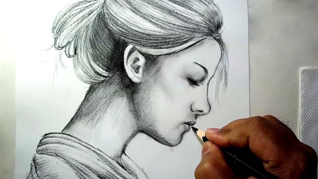 1280x720 How To Draw A Girl Face Side View Charcoal Pencil Drawing And - Side View Face Sketch