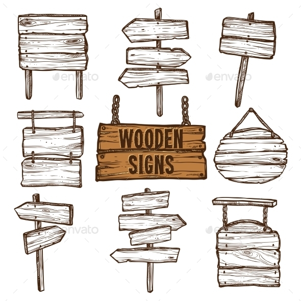 590x590 Wooden Signs Sketch Set By Macrovector Graphicriver - Sign Sketch