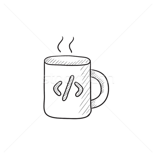 600x600 Cup Of Coffee With Code Sign Sketch Icon. Vector Illustration - Sign Sketch