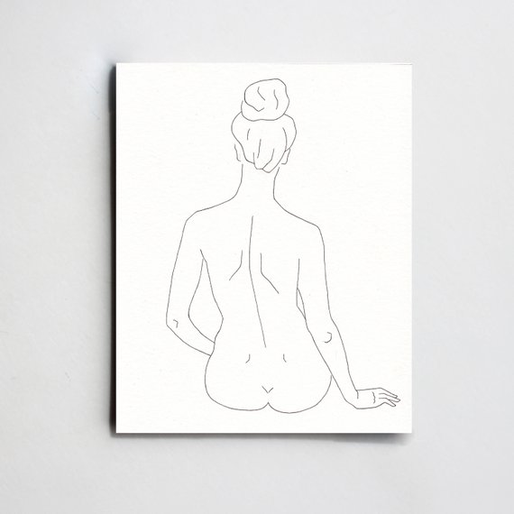 570x570 Woman Silhouette Drawing. Line Drawing Minimal Art. Woman Back Etsy - Silhouette Sketch