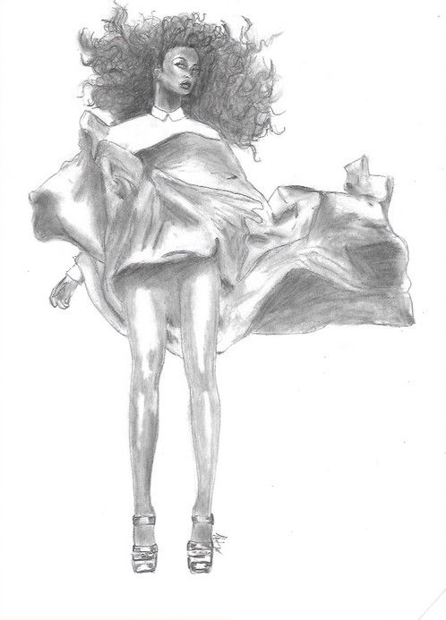 498x693 Silk In The Wind Sketch Print - Silk Sketch
