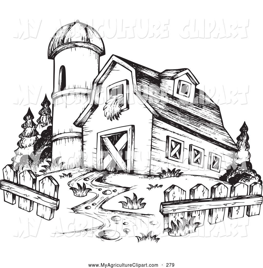 1024x1044 Vector Agriculture Clipart Of A Black And White Barn And Silo By - Silo Sketch