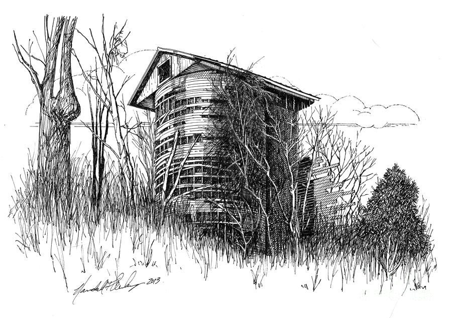 900x634 Wood Silo Drawing By Randall Llewellyn - Silo Sketch