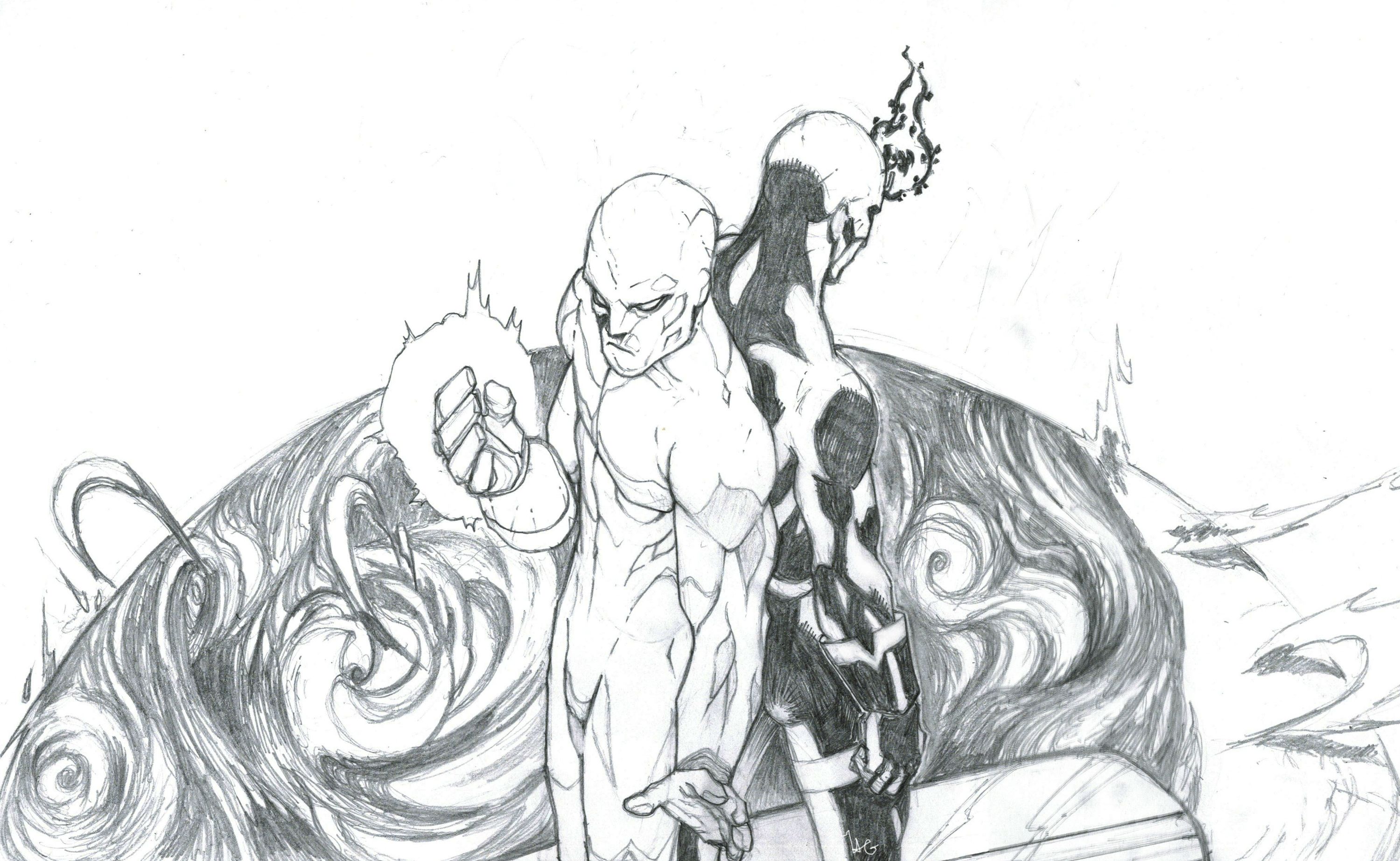 3000x1845 Silver Surfer And Black Bolt Sketch - Silver Surfer Sketch