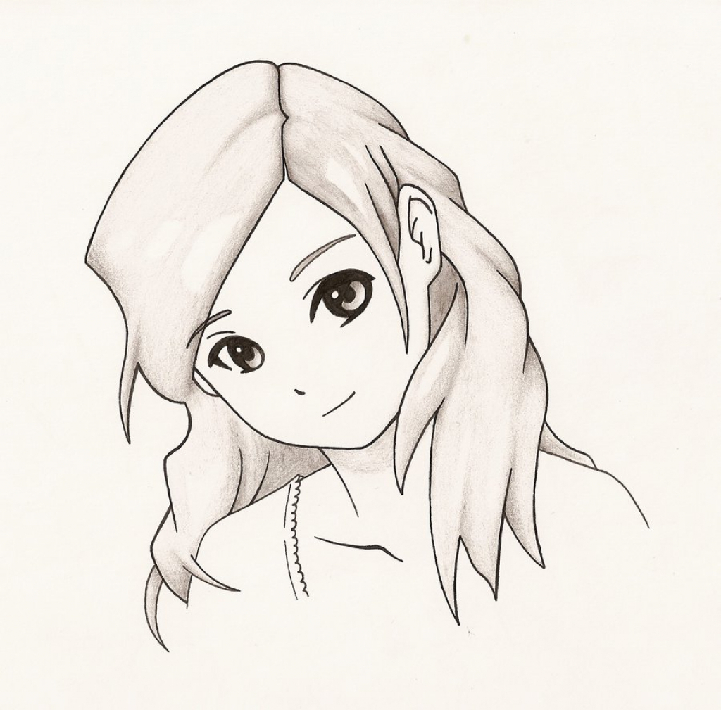 1024x1009 Cute Anime Girl Easy To Draw Simple Anime Girl Drawing At - Simple Anime Sketch