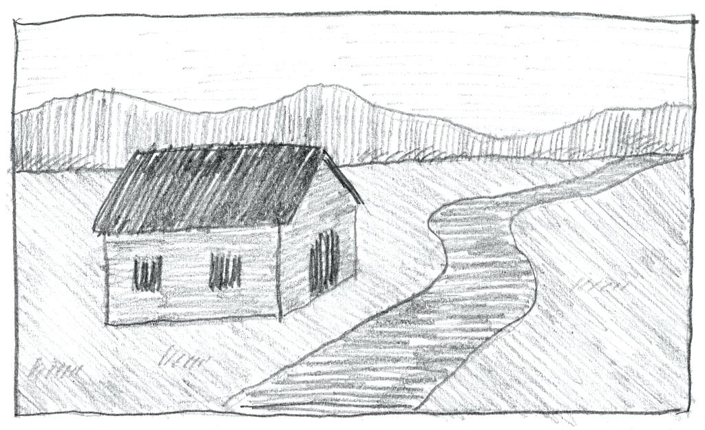 1024x624 Simple Landscape Sketches Simple Landscape Drawing Drawing I - Simple Barn Sketch