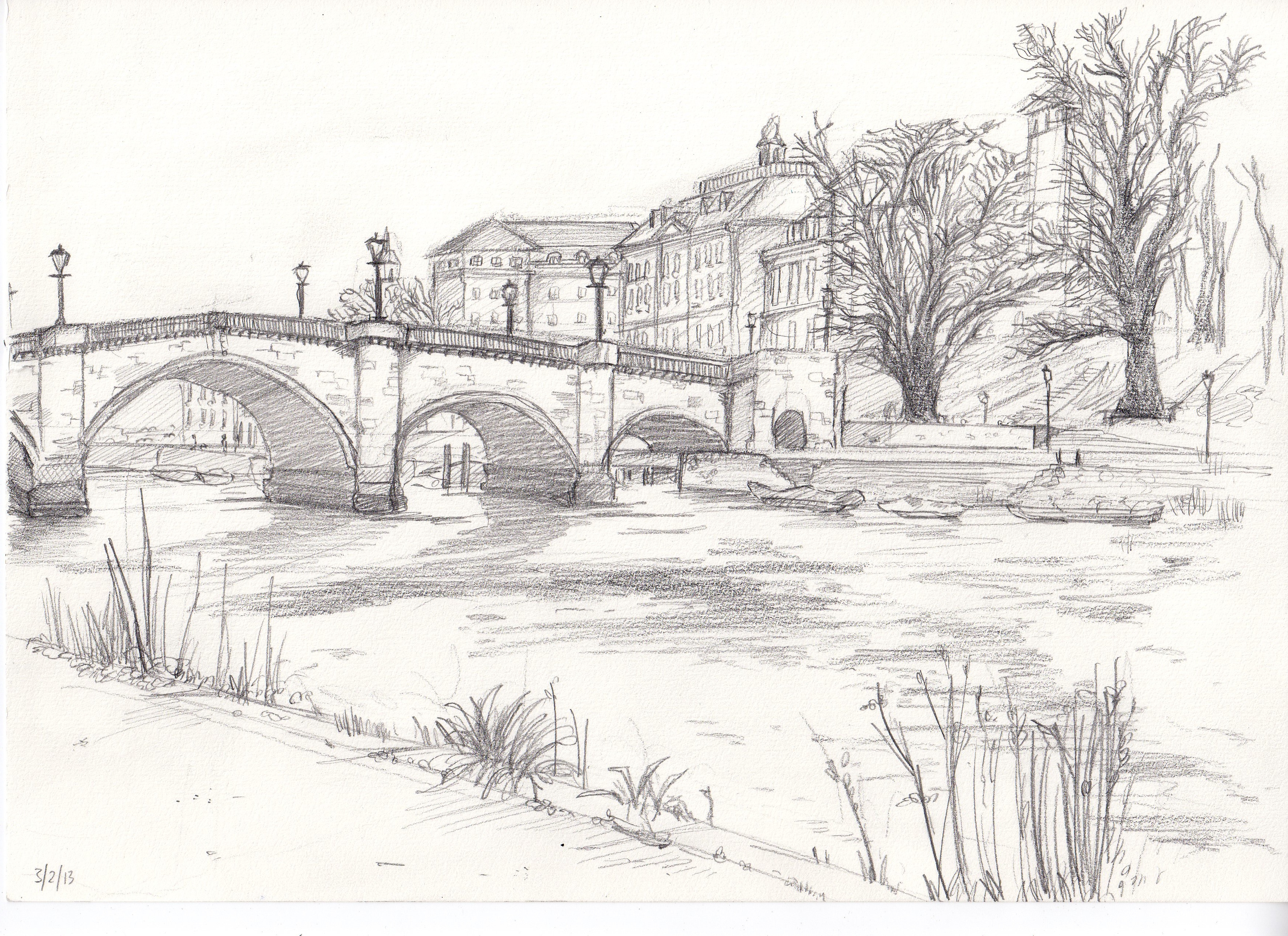 3509x2550 Simple Sketches Of Landscape Richmond Bridge Drawing From Life - Simple Bridge Sketch