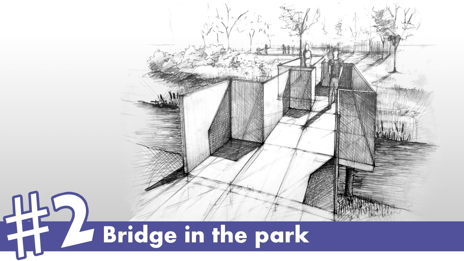 1920x1080 Simple Water Under Bridge Sketch Bridge In The Park Perspective - Simple Bridge Sketch