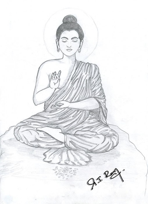 509x700 Pencil Sketch Of Mahatma Buddha - Simple Buddha Sketch
