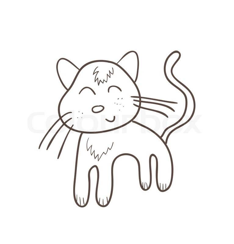 767x800 Illustration Of Simple Cat Sketch, Original Hand Drawn Stock - Simple Cat Sketch
