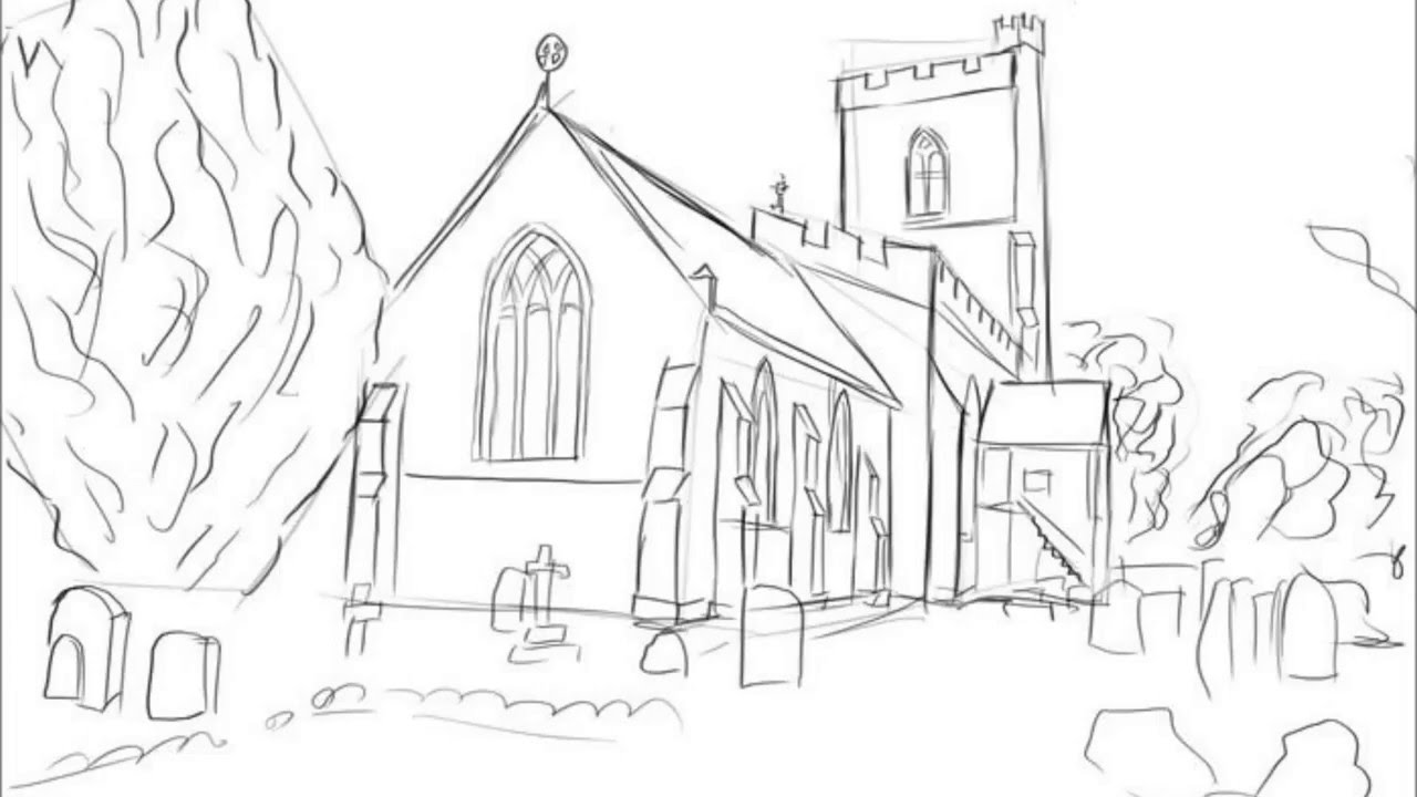 1280x720 How To Draw A Church - Simple Church Sketch