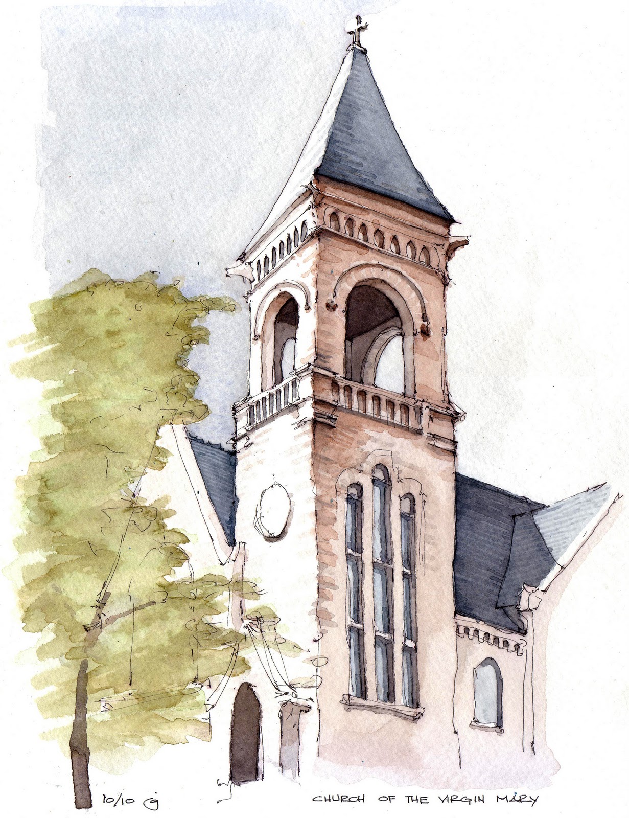 1231x1600 Park Slope Sketch Church Of The Virgin Mary - Simple Church Sketch