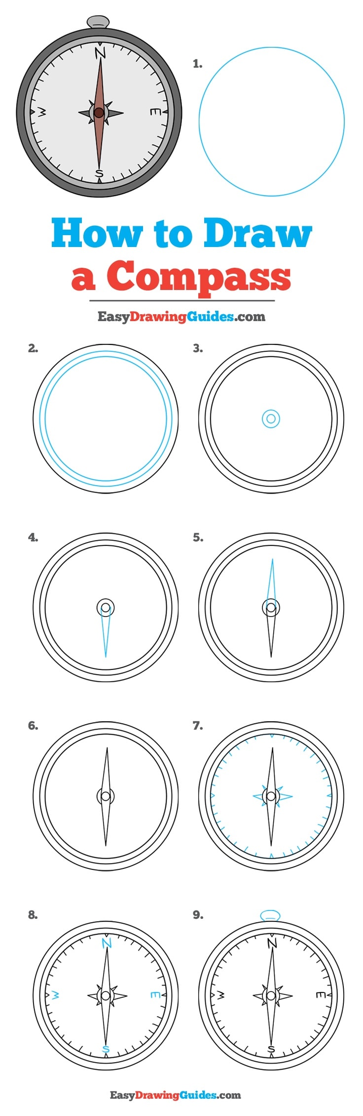 736x2259 How To Draw A Compass - Simple Compass Sketch