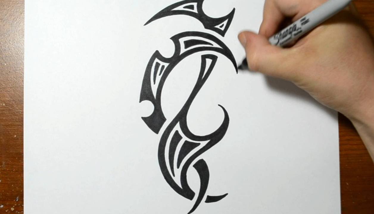1256x720 Drawing A Cool Tribal Tattoo Design - Simple Design Sketches
