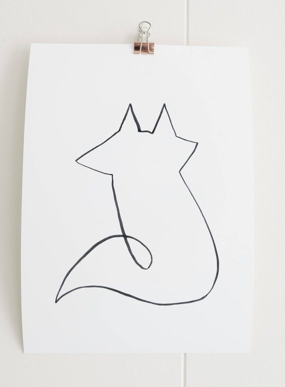 570x774 Fox Line Drawing Fox Sketch Animal Illustration Ink Etsy - Simple Fox Sketch