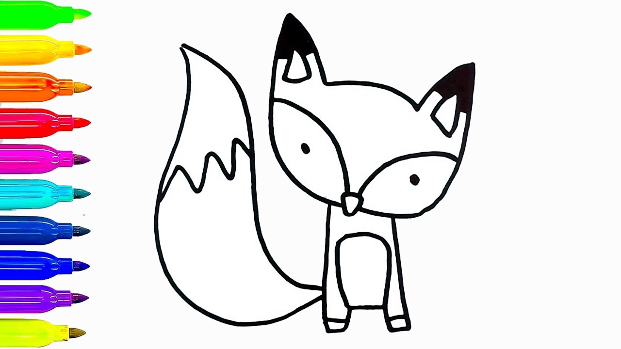 1280x720 Animals Sketch Fox Color Drawing Pictures - Simple Fox Sketch