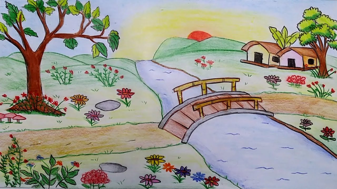 Рисунок природа в садике. Рисунок на тему природа. Ландшафт карандашом. Рисунки парков. Пейзаж для срисовки для детей.