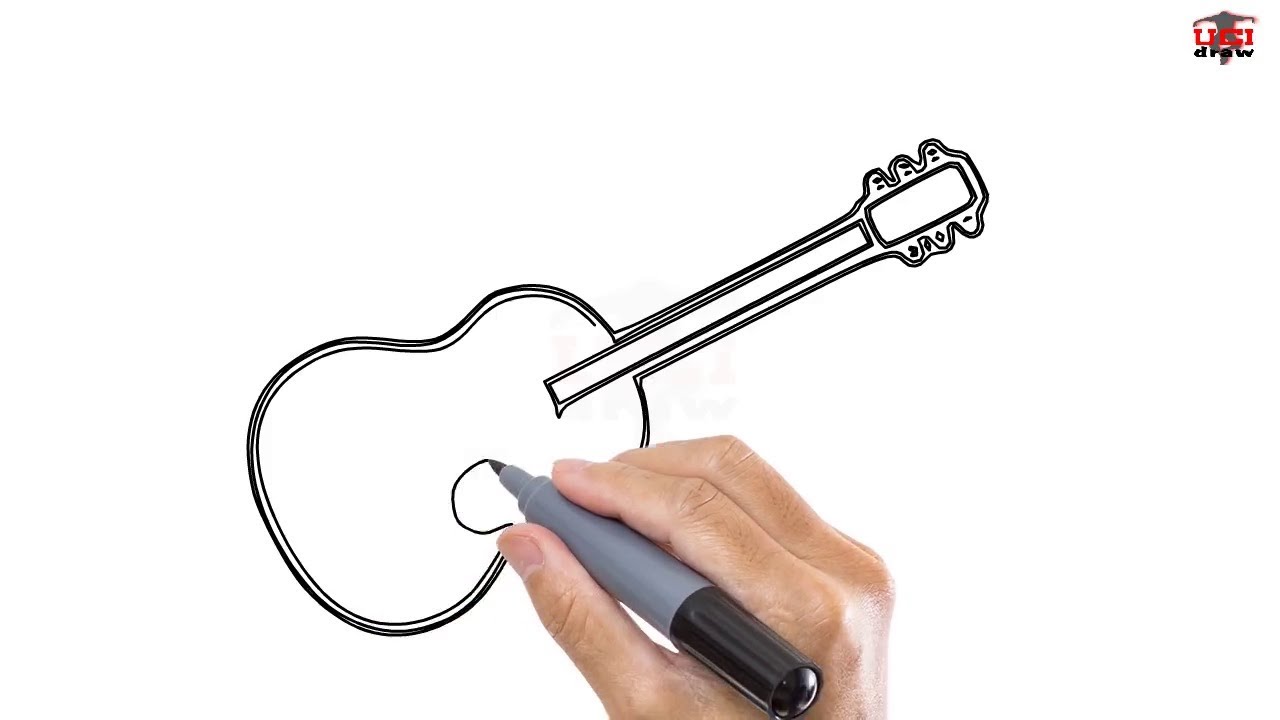 1280x720 How To Draw A Guitar Easy Step By Step Drawing Tutorials For Kids - Simple Guitar Sketch