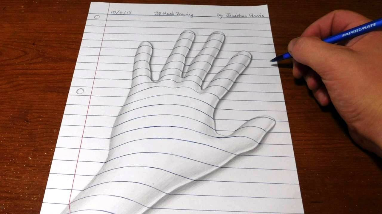 1280x720 Simple Hand Sketch 3d Pic How To Draw A 3d Hand - Simple Hand Sketch
