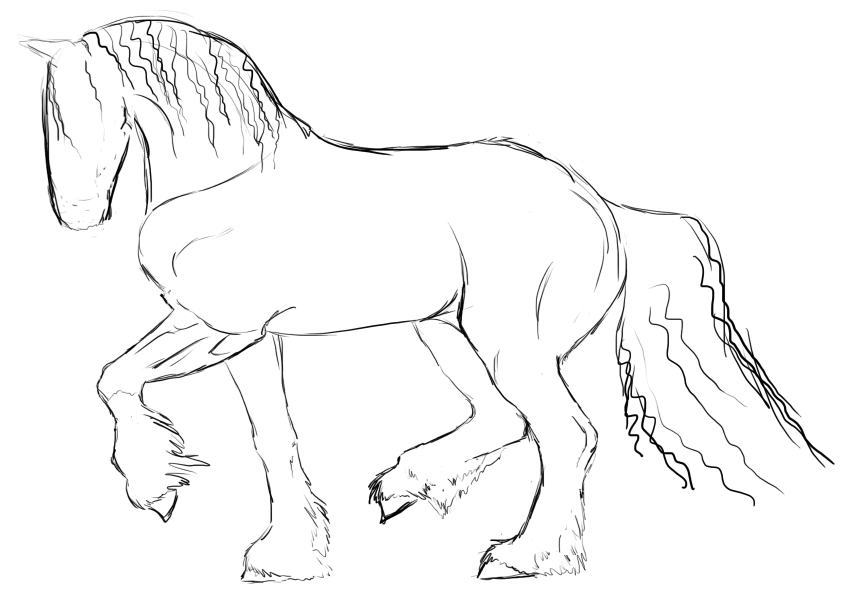 842x604 Friesian Sketch D - Simple Horse Sketch