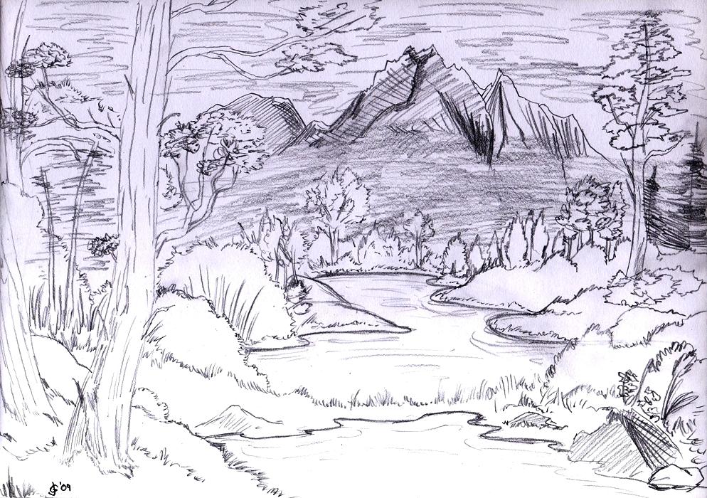 994x700 Simple Landscape Sketch Landscape Sketch By Jg Riddle Easy Scenery - Simple Landscape Sketch