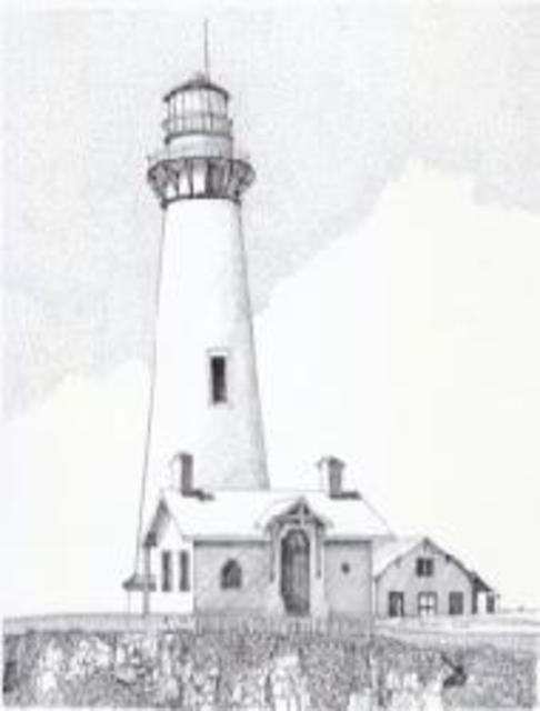 486x640 Glen Braden Artwork Pigeon Point Light House Original Drawing - Simple Lighthouse Sketch