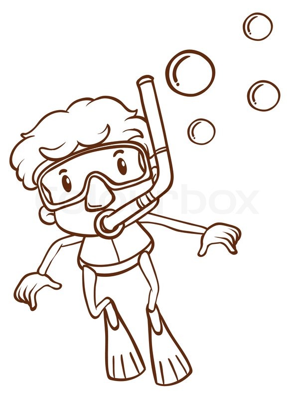 604x800 Illustration Of A Simple Sketch Of A Man Snorkeling On A White - Simple Man Sketch
