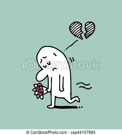 427x470 Man Sad And Broken Heart, Simple Man, Doodle Vector Illustration. - Simple Man Sketch