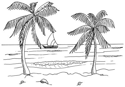 400x277 How To Draw A Tropical Beach Scene Howstuffworks - Simple Palm Tree Sketch