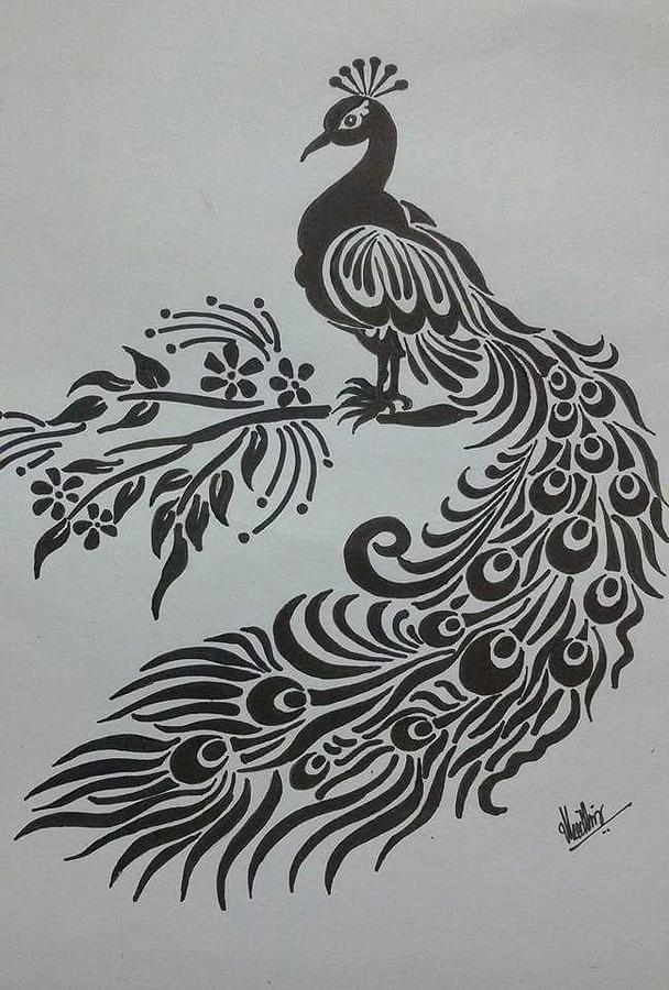 608x900 Simple Peacock Sketch - Simple Peacock Sketch