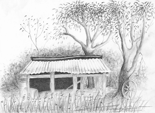 602x442 Simple Pencil Sketch From Artist With Piano And Other Instruments - Simple Piano Sketch