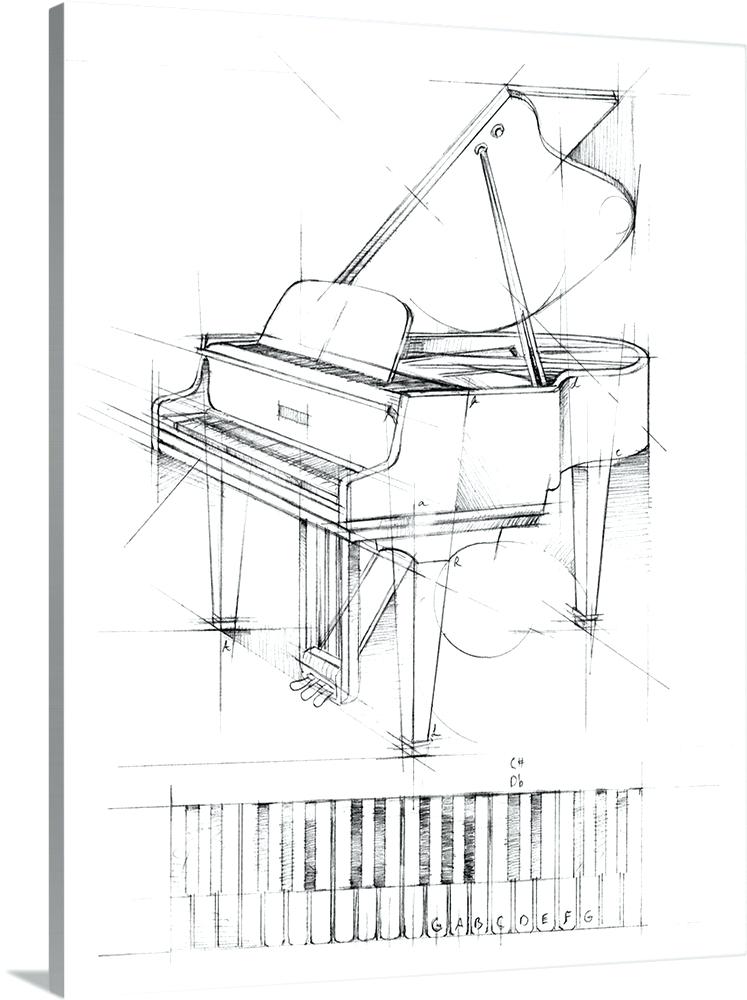 747x1000 Sketch Wall Art Home Sketch Blue Gallery Wrapped Simple Sketch - Simple Piano Sketch