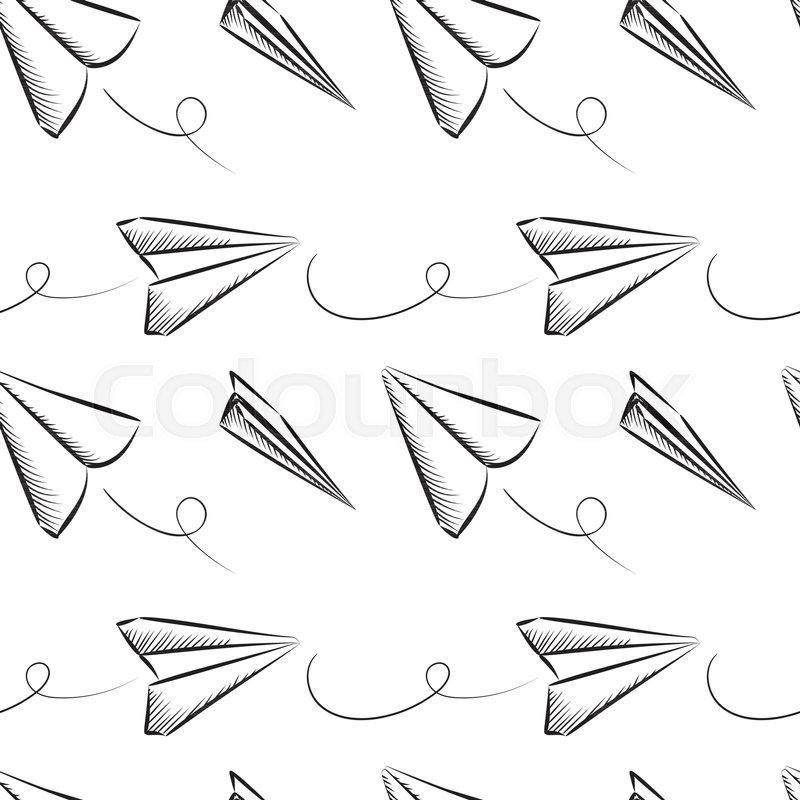 800x800 Sketched Paper Plane Seamless Pattern. Hand Drawn Simple Airplane - Simple Plane Sketch