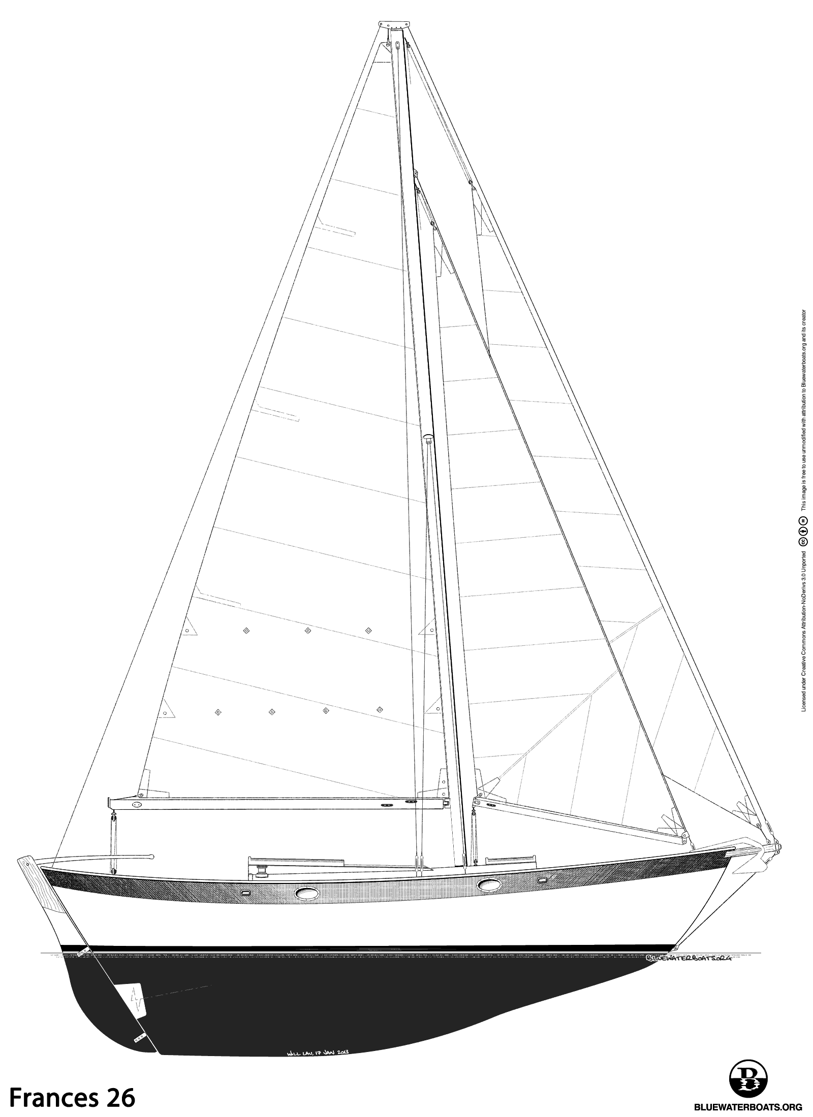 1600x2200 The Frances 26 Sailboat - Simple Sailboat Sketch