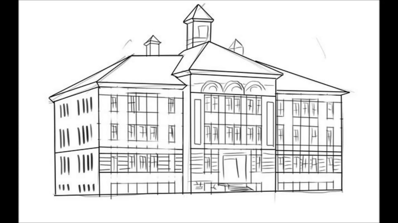 1280x720 How To Draw A School - Simple School Sketch