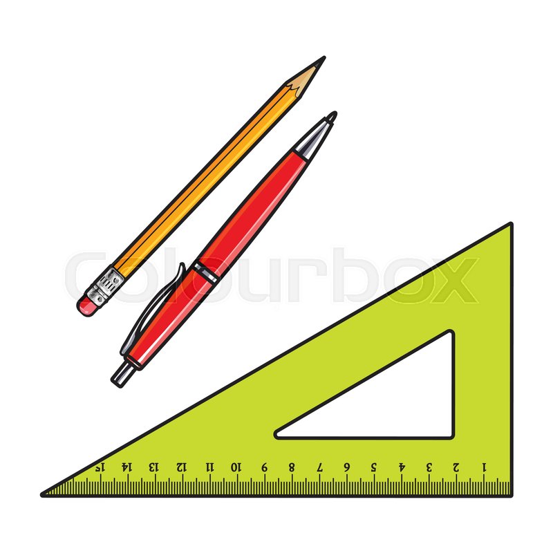 800x800 Simple Angle Ruler Pen And Pencil, Office Supplies, School - Simple School Sketch