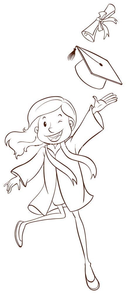 430x1000 Illustration Of A Simple Sketch Of A Girl Graduating On A White - Simple Sketch Of Girl