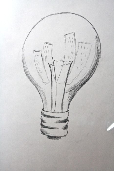 467x700 Simple Sketch Of City Skyline Reflection On Lightbulb Artwork - Simple Sketches