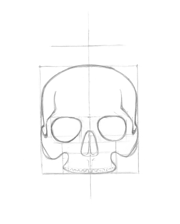 600x745 Use Ink Liners To Create A Skull And Roses Drawing - Simple Skull Sketch