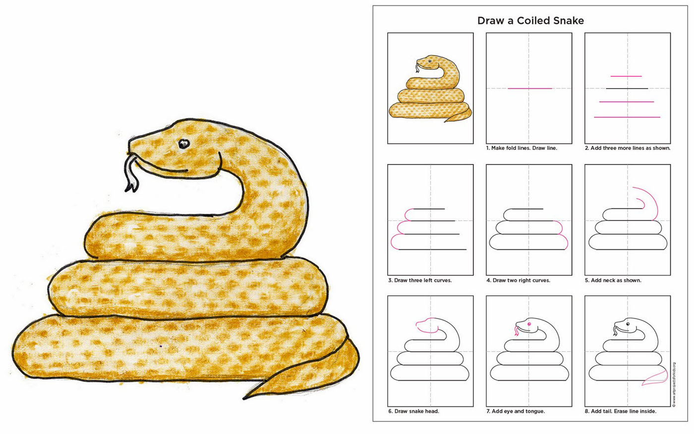 1400x876 Draw A Coiled Snake Art Projects For Kids - Simple Snake Sketch