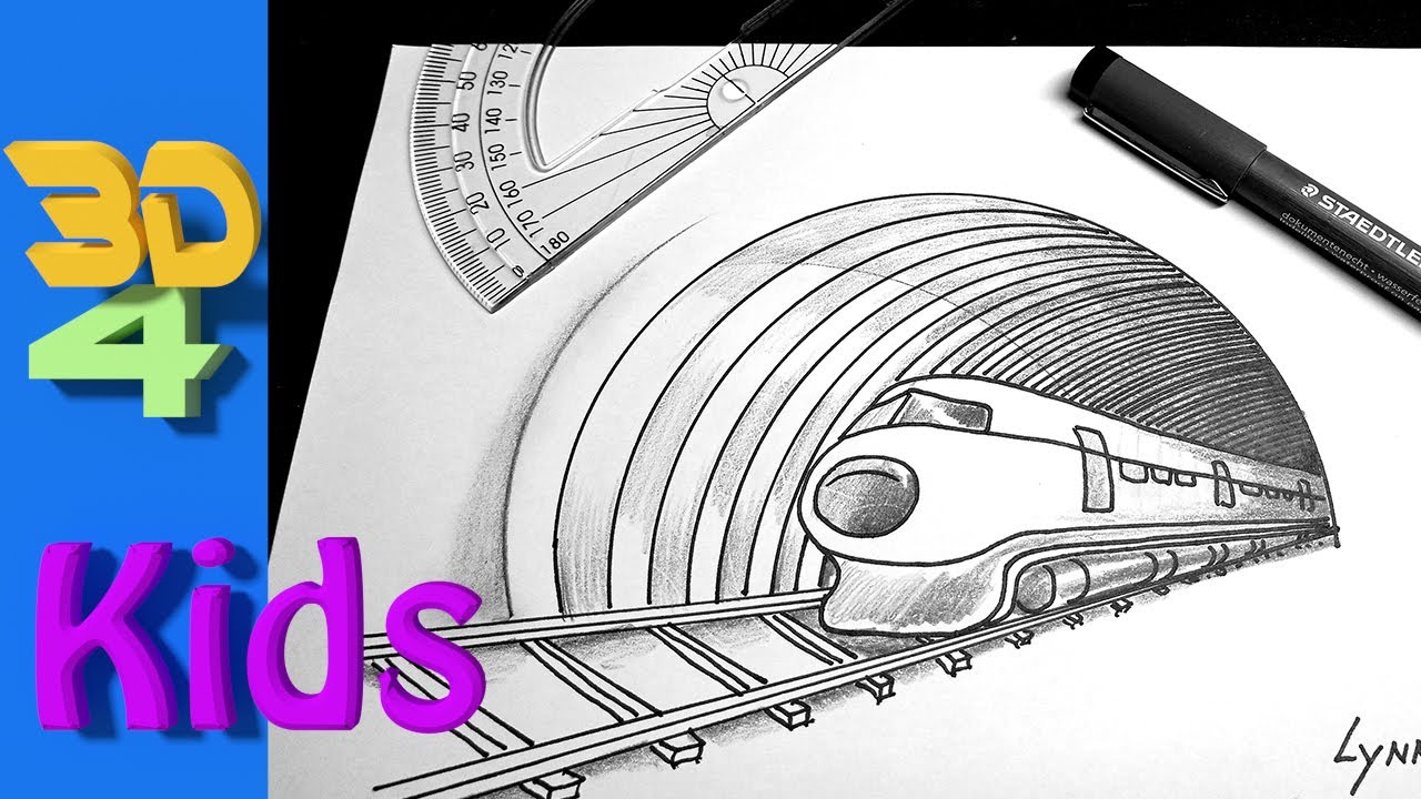 1280x720 Wow!! Easy 3d Drawing Of Train And Tunnel! - Simple Train Sketch